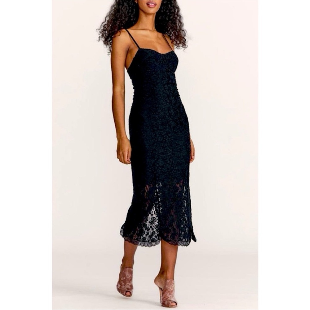 LoveShackFancy Black Lace Midi Dress